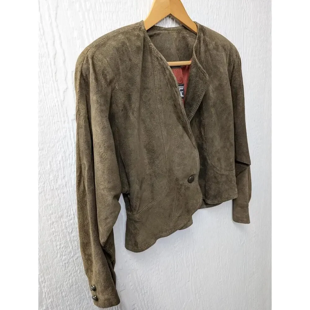 Vintage Leather Cropped Suede Boho Western Coastal Cowgirl Jacket Women’s 12